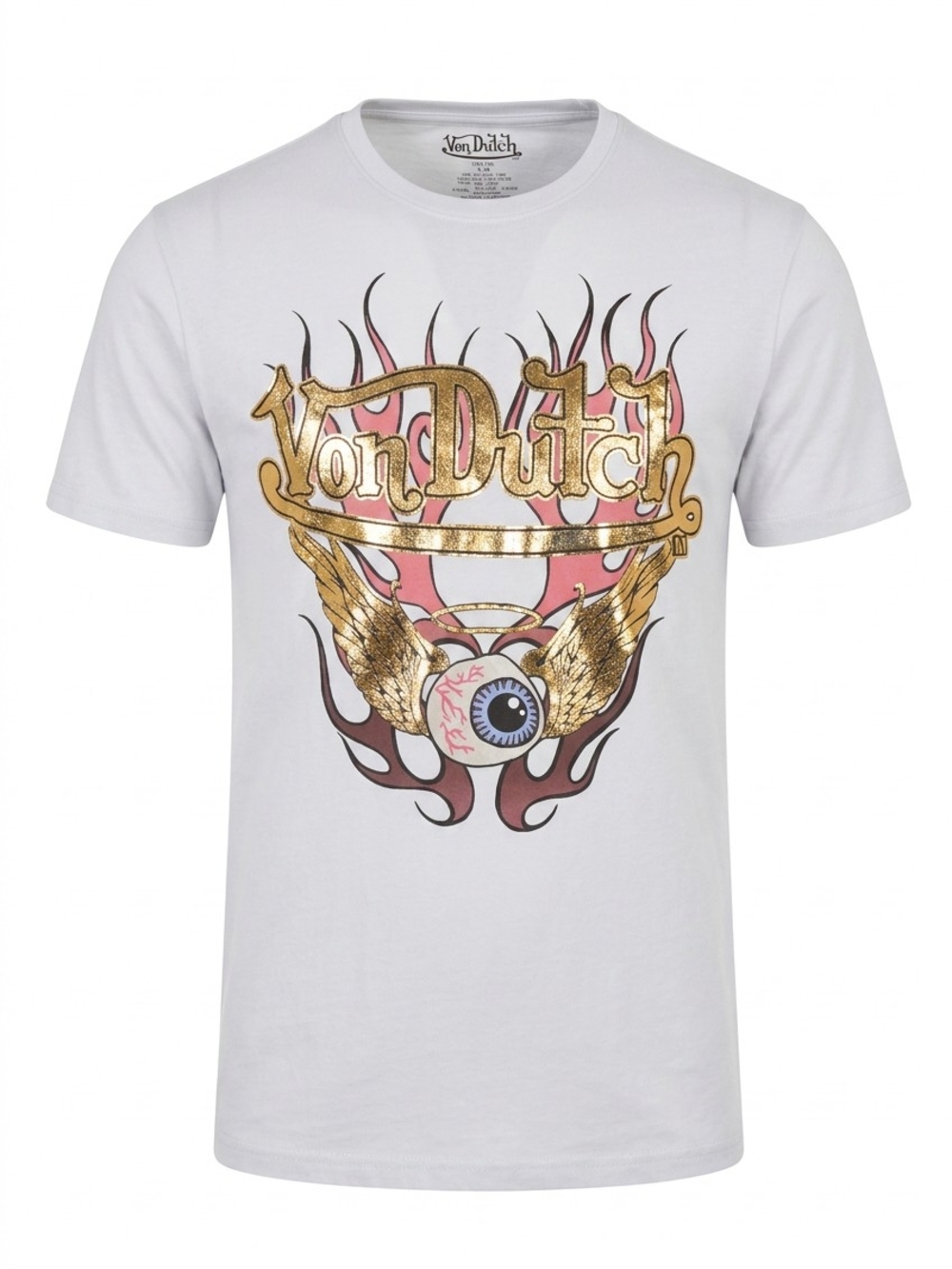 Von Dutch White Short-Sleeve Tee with Gold & Pink Graphic